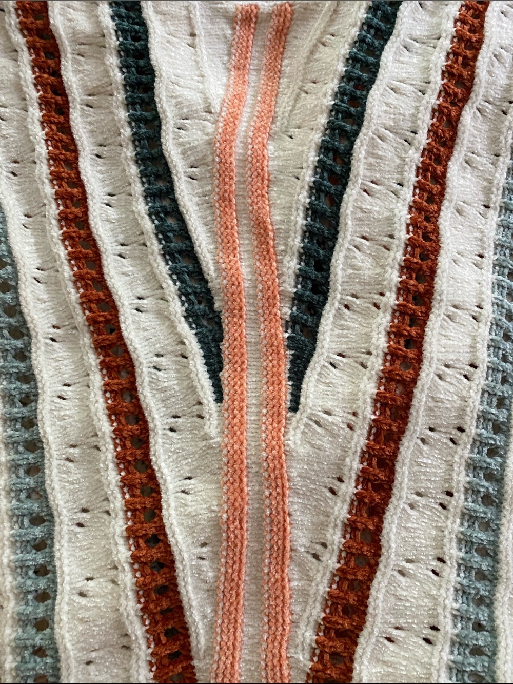 Maurices Cream Crewneck Sweater with Rust, Peach & Teal Stripes - Picture 5 of 8